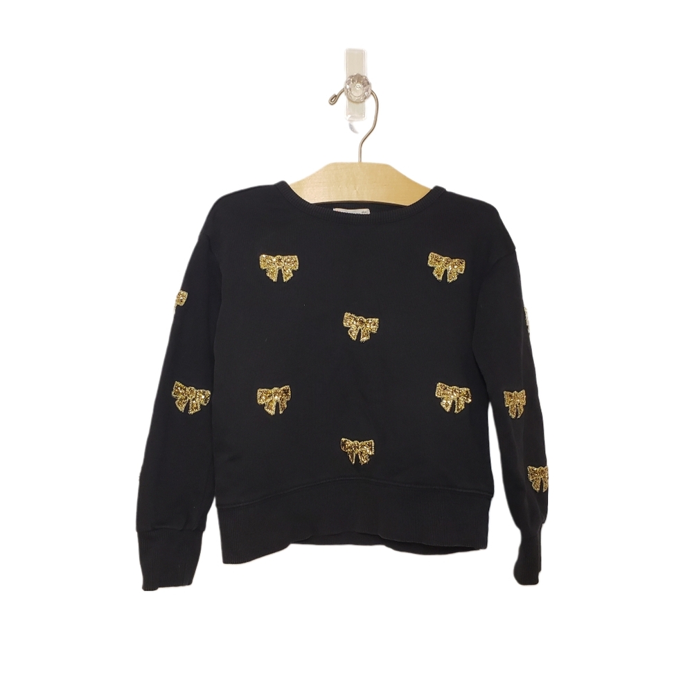 Crewcuts XS Girls Black Crewneck Sweatshirt with Sequin Bow Patches